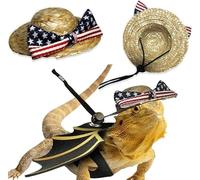 Bearded Dragon Harness Leash & Mini Straw Caps Pet Funny Costume Supplies 3 Sizes Pack Reptile Outing Leather Wing Harness for Lizard Reptiles (Gold)
