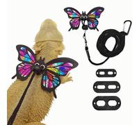 Bearded Dragon Harness Leash Set Adjustable 3PC Leather Vest Butterfly Wings Harness Lizard Outdoor Walking Control Rope for Iguana Gecko Chameleon Hamster Ferret