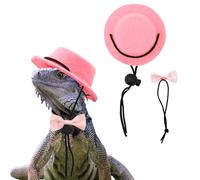 Bearded Dragon Hat and Bowtie,2 Pack Pink Cute Valentine's Day Small Pet Costume Outfits Accessories Set for Lizards Geckos Hamsters Bearded Rats