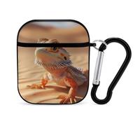 Bearded Dragon in Desert Funny Headphone Cases Compatible with AirPods 1&2 Hard PC Protective Cover with Keychain