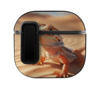 Bearded Dragon in Desert Funny Headphone Cases Compatible with AirPods 4 Hard PC Protective Cover with Secure Buckle
