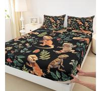 Bearded Dragon Kids Fitted Sheet Single Size,Cartoon Lizard Reptile Animals Bedding Set,Girls Boys Room Decor,Flowers Leaves Botanical Western Unique Bed Sheet,1 Pillowcase(No Flat)