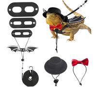 Bearded Dragon Leash and Harness Set, Classic Bearded Dragon Harness with Hat & Bow Tie Collar for Clothes Reptiles Small Pets Photo Props