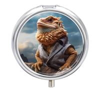 Bearded Dragon Lizard Animal Pill Box 3 Compartment Small Portable Medicine Case Pill Organizer for Pocket Purse
