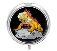 Bearded Dragon Lizard Animal Pill Organizer Round Pill Box Travel Pill Case Medicine Organizer for Pocket Purse