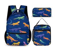 Bearded Dragon Lizard Backpack Lunch Bag Pencil Case Set Large Capacity Travel Bag 3-Piece