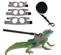 Bearded Dragon Lizard Leash Harness 3 Size Pack Leopard print Lizard Harness Leash for Outdoor Small Reptiles Animal Squirrels (Grey)
