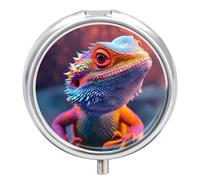 Bearded Dragon Lizard Reptile Pill Organizer Round Pill Box Travel Pill Case Medicine Organizer for Pocket Purse