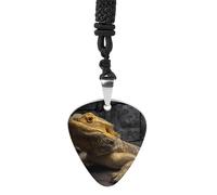 Bearded Dragon Lizard Womens Guitar Pick Necklace for Men Pendant with Chain Music Accessory