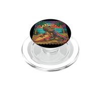 Bearded Dragon On a Retro Sunset Beach Palm Tree Surf Board PopSockets PopGrip for MagSafe