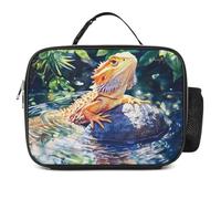 Bearded Dragon on Rock Insulated Lunch Bag Adults Portable Picnic Tote Bag with Detachable Handle