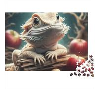 Bearded Dragon Portrait 1000 Piece Jigsaw Puzzle Colourful Lizards Next to Apples Home Decor Educational Game Gift for Adults 52x38cm/1000pcs