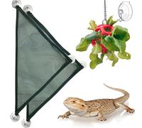 Bearded Dragon Reptile Hammock Enrichment Cage Accessories, Bearded Dragon Feeder Ball and Breathable Mesh Hammock, Lizard Hammocks Lounger Bed Rest and Feed Toy, Reptile Tank Accessories (Red)