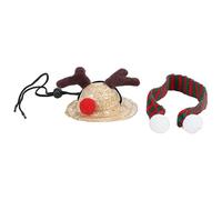 Bearded Dragon Santa Hat with Scarf, Lizard Christmas Costume, Adjustable Size Soft Cloth Santa Hat for Reptiles, Cute Elk Antlers Design for Christmas Halloween Thanksgiving (L)