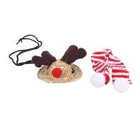 Bearded Dragon Santa Hat with Scarf, Reptile Christmas Hat, Adjustable Elk Antlers Lizard Santa Costume for Bearded Dragons and Small Pets, Soft Cloth Holiday Accessory (Small Size)