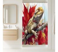 Bearded Dragon Shower Curtain, Autumn Red Leaves Bathroom Decor, Fall Nature Wildlife Art Waterproof Fabric Shower Curtain with Hooks 36x72 Inch