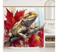 Bearded Dragon Shower Curtain, Autumn Red Leaves Bathroom Decor, Fall Nature Wildlife Art Waterproof Fabric Shower Curtain with Hooks 72x96 Inch