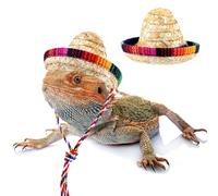 Bearded Dragon Sombrero Hats Handmade Natural Straw Hat with Adjustable Chin Strap for Small Pet Lizard Reptile Ferret Hamster Snake Guinea Pig (2)