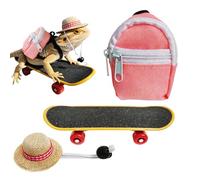 Bearded Dragon Toys - Skateboard Costume Set with Hat and Backpack for Reptile, Funny Bearded Dragon Enrichment Toys for Interactive Game, Cute Accessories For A