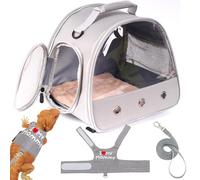 Bearded Dragon Travel Carrier with Harness and Leash Set,Lizard Carrier Cage,Guinea Pig Carrier for 2,Reptile Bag for Lizards Sugar Glider Hedgehog Rat Parrot Birds (Grey, Carrier+LSH)