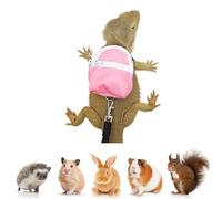 Bearded Dragons Harness Leashes Set Cute Backpack Back to School Design for Small Pets Reptile Lizard Crested Gecko Chameleon Rat Hamster Squrriel Ferret Photo Shoot (Pink)