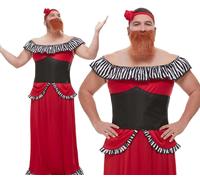 Smiffys Bearded Lady Costume, Red with Dress, Corset, Headband & Beard, Circus Fancy Dress, Jester Dress Up Costumes