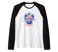 Bearded Man Portrait Whimsical Character Graphic Pink Curly Raglan Baseball Tee