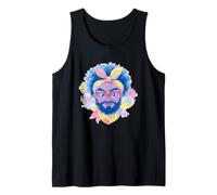 Bearded Man Portrait Whimsical Character Graphic Pink Curly Tank Top