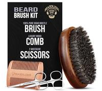 Beardilizer Beard Brush Kit, 100% Pure Boar Bristles, Luxury Wooden Comb and 2 Moustache Scissors, Professional Grooming and Maintenance, Beard Accessories for Men