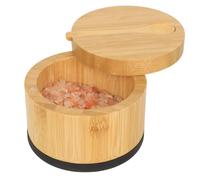 Beardo Bamboo Salt Cellar with Lid and Spoon, Black Salt Box - Easy to Distinguish Spice in The Bowl, Salt Container with Magnetic Swivel Lid for Herbs or Seasonings