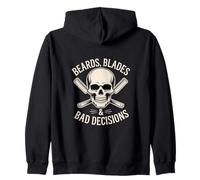 Beards Blades And Bad Decisions Barber Skull Zip Hoodie
