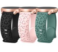 Beardslee 3 Pack Leopard Engraved Strap for Samsung Galaxy Watch 40mm 44mm 45mm 47mm, Active 2, Watch 3 - 20mm Soft Silicone Replacement Band for Women
