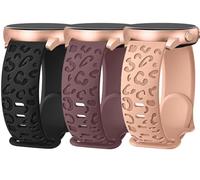 Beardslee 3 Pack Leopard Engraved Strap for Samsung Galaxy Watch 40mm 44mm 45mm 47mm, Active 2, Watch 3, 20mm Soft Silicone Replacement Band for Women
