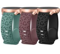 Beardslee 3 Pack Leopard Engraved Strap for Samsung Galaxy Watch 7/FE/6/5/4 40mm 44mm,Watch 5 Pro 45mm/Watch 6 43mm 47mm,Galaxy Active 2,Galaxy Watch 3,20mm Soft Silicone Replacement Strap for Women