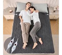 Bearhug Electric Heated Mattress Pad Double 135 * 190cm Dark Grey, 200GSM Sherpa, Dual Zone Control, 10 Heat Levels, 12h Auto-Off, 2.5m Cord, Fits up to 45cm, Machine Washable, UKCA Certified