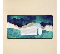 BearLad Teal Mountains Desk Mat - Large 35.5 x 16 in Extended Gaming Mouse Pad with Non-Slip Rubber Base & Stitched Edges