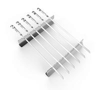 BearMoo Kebab Skewers, 17” Long Stainless Steel Reusable Flat Metal Grilling Skewer Sticks, BBQ Accessories Tools Set for Outdoor Barbecue, 6PCS with 2 Rack Holder Stands and Storage Bag