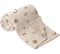 bearmoss Baby Blanket Soft Nursery Crib Blankets with Muslin Cotton Front and Dotted Fleece Back for Unisex Baby Girls Boys Newborns Toddlers, 76x100cm (Brown Moon)