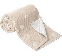 bearmoss Baby Blanket Soft Nursery Crib Blankets with Muslin Cotton Front and Dotted Fleece Back for Unisex Baby Girls Boys Newborns Toddlers, 76x100cm (Desert Crescent)