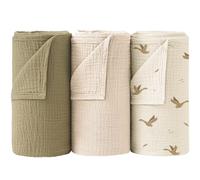 bearmoss Muslin Swaddle Blankets 100% Cotton Baby Swaddle Cloths 96x100cm, 3 Pack Large Soft Muslin Blankets for Newborn Baby Boys Girls(Goose)