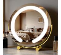 Bearolve Vanity Mirror with Lights, 12" LED Makeup Mirror, HD Professional Mirror, Smart Touch with 3-Color Lighting, Dimmable, 360° Rotation, Lighted Up for Makeup Desk, Bedroom (Gold)