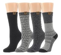 BEARPAW Womens 4 Pair Pack Super Soft Velvet Modern Multicolor Assorted Easy Care Diamond Fairisle Boot Socks, Grey, One size