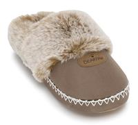 BEARPAW Womens Indoor Microsuede Faux Fur Lined Soft Sole Slipper With Skid Resistant Bottom, Hickory, Small