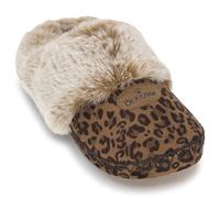 BEARPAW Womens Indoor Microsuede Faux Fur Lined Soft Sole Slipper With Skid Resistant Bottom, Natural Leopard, Medium