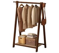 BEARQUN Bamboo Clothes Rack with Shoe Shelf and Hooks, Hallway Cabinet, Height 120/125 CM, Coat Rack Free Standing, for Hats Clothes Bag : 60/85/105CM (No wheels/With wheels)