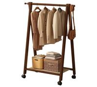 BEARQUN Bamboo Clothes Rack with Shoe Shelf and Hooks, Hallway Cabinet, Height 120/125 CM, Coat Rack Free Standing, for Hats Clothes Bag : 60/85/105CM (No wheels/With wheels)