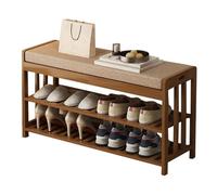 BEARQUN Bamboo Shoe Rack Bench with Seat Soft Cushion and 2-Tier Shoe Storage Cabinet for 4~8 Pairs of Shoes Entryway Benchs 50/58/70/80/90x27x45 CM Rustic Brown for Front Door Entrance