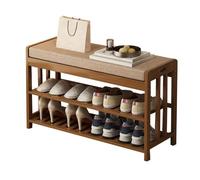 BEARQUN Bamboo Shoe Rack Bench with Seat Soft Cushion and 2-Tier Shoe Storage Cabinet for 4~8 Pairs of Shoes Entryway Benchs 50/58/70/80/90x27x45 CM Rustic Brown for Front Door Entrance