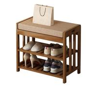 BEARQUN Bamboo Shoe Rack Bench with Seat Soft Cushion and 2-Tier Shoe Storage Cabinet for 4~8 Pairs of Shoes Entryway Benchs 50/58/70/80/90x27x45 CM Rustic Brown for Front Door Entrance