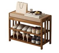 BEARQUN Bamboo Shoe Rack Bench with Seat Soft Cushion and 2-Tier Shoe Storage Cabinet for 4~8 Pairs of Shoes Entryway Benchs 50/58/70/80/90x27x45 CM Rustic Brown for Front Door Entrance